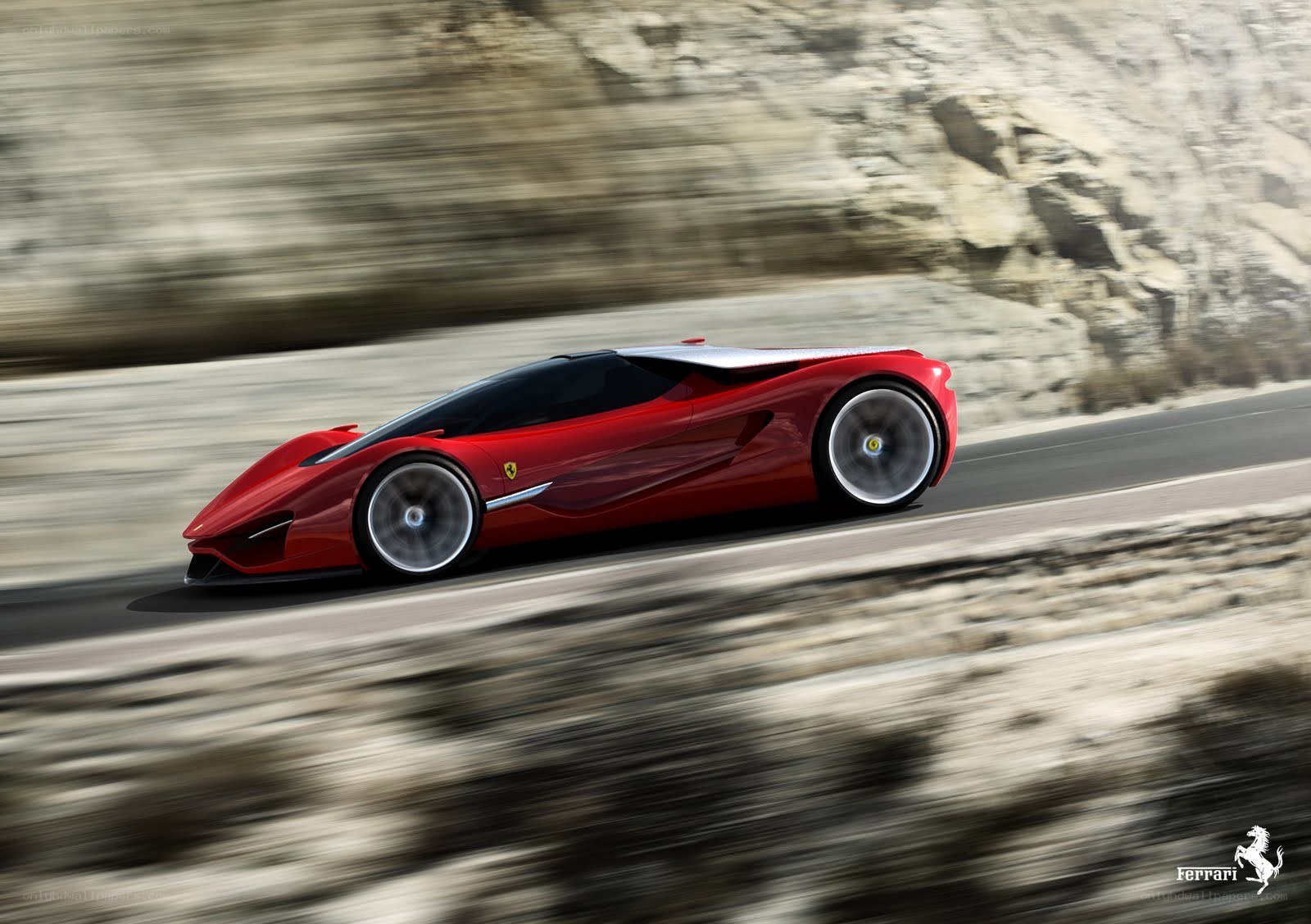Red Ferrari concept car in motion