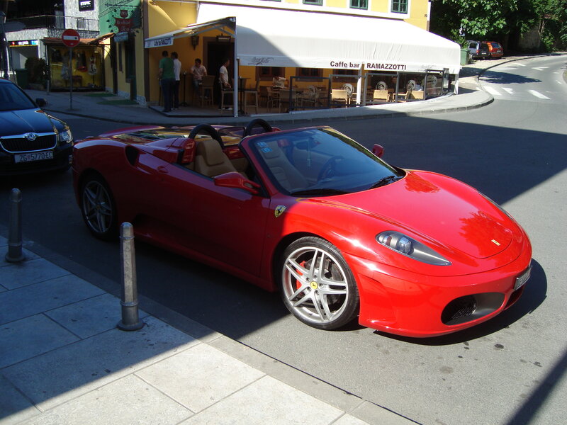 Red Ferrari Convertible — Calm, Afternoon, Photograph, Car, Cafe