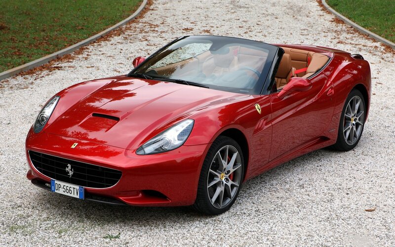 Red Ferrari Convertible — Calm, Afternoon, Photograph, Car, Gravel Path