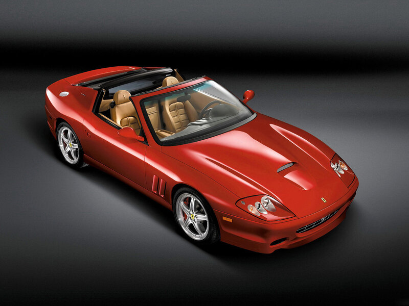 Red Ferrari Convertible — Dramatic, Photograph, Beige Interior, Silver Wheels