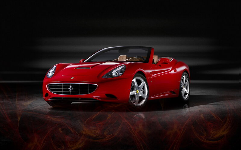Red Ferrari Convertible — Dramatic, Photograph, Car, Tire, Headlight