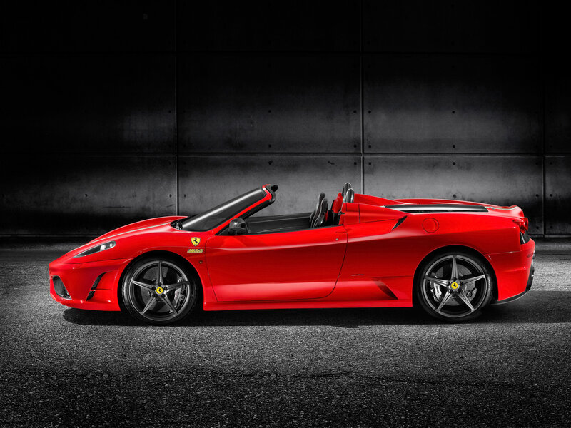 Red Ferrari Convertible — Dramatic, Photograph, Car, Wall, Road