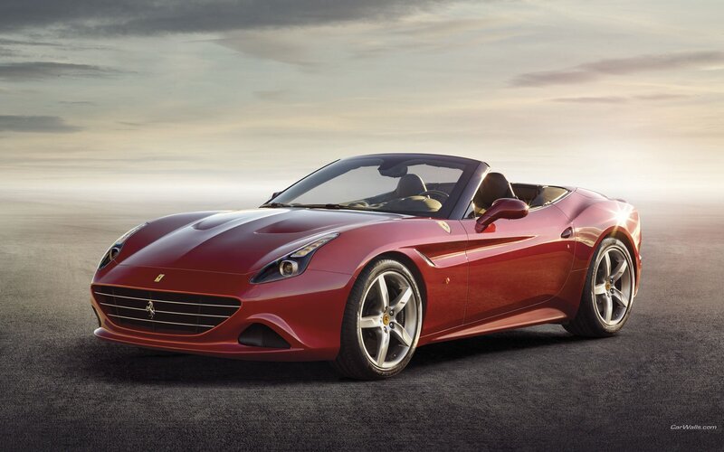 Red Ferrari Convertible — Dramatic, Sunset, Photograph, Car, Sky, Road