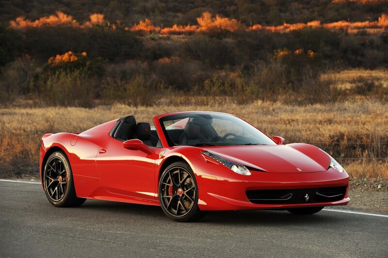 Red Ferrari Convertible — Dramatic, Sunset, Photograph, Car