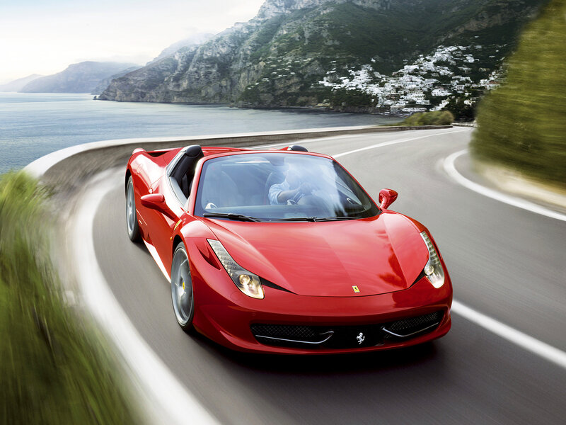 Red Ferrari Convertible — Dynamic, Afternoon, Photograph, Car