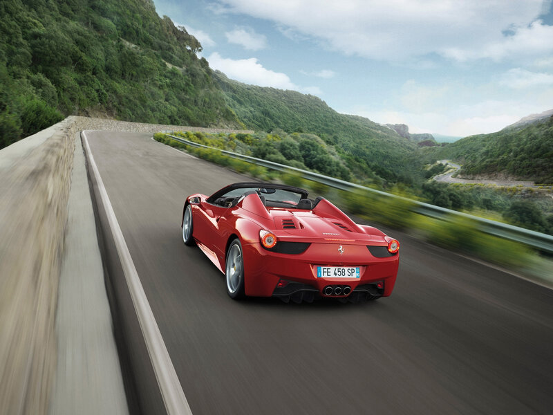 Red Ferrari Convertible — Dynamic, Afternoon, Photograph, Road