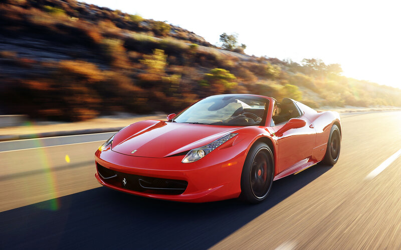 Red Ferrari Convertible — Dynamic, Sunset