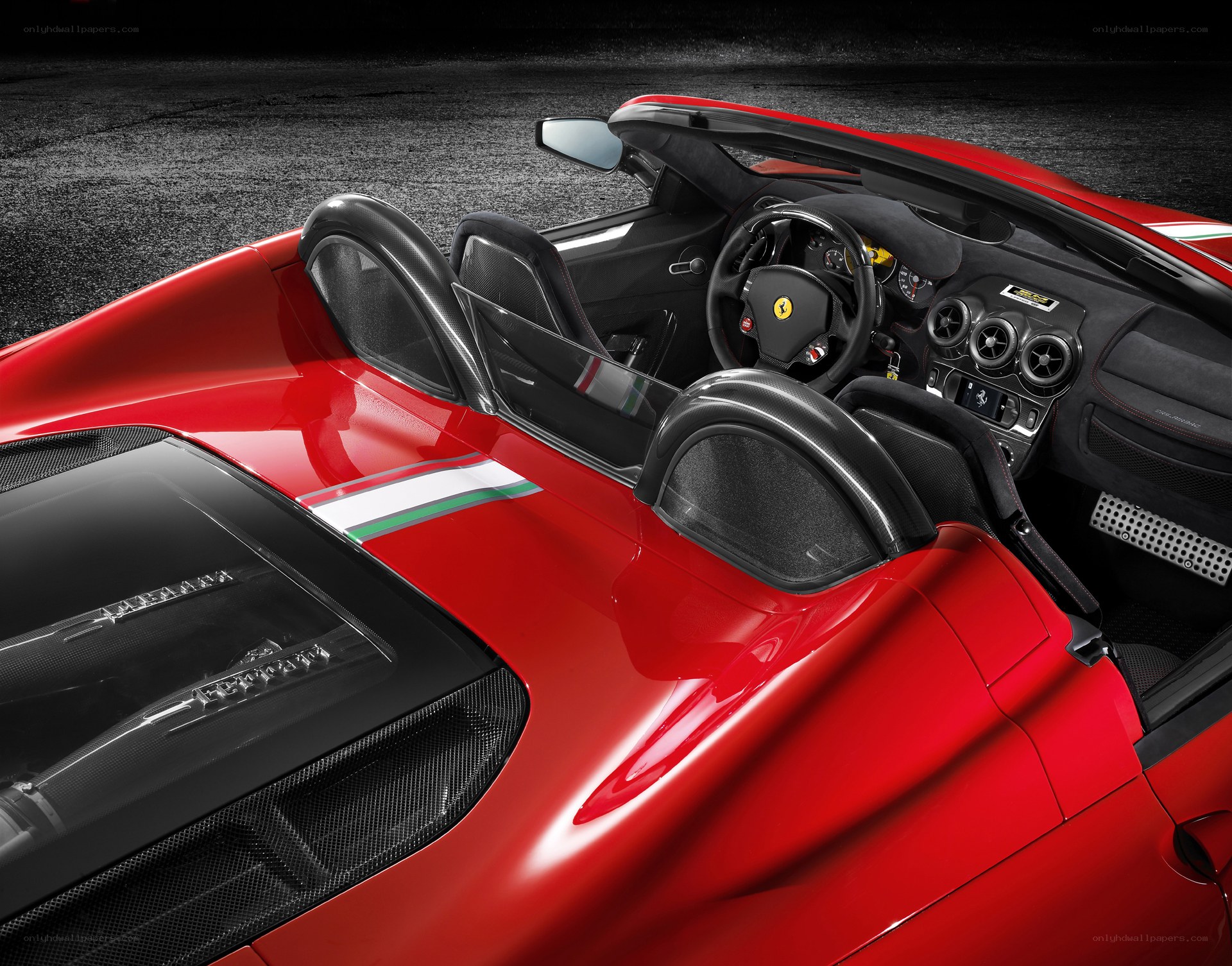 Red Ferrari convertible interior