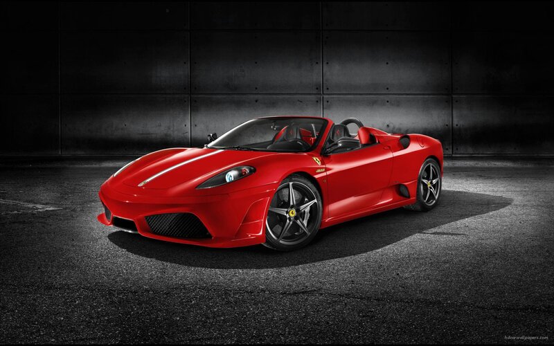 Red Ferrari Convertible — Photograph, Black
