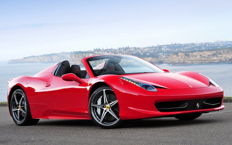 Red Ferrari Convertible — Serene, Afternoon, Photograph, Car, Ocean, Cliffs