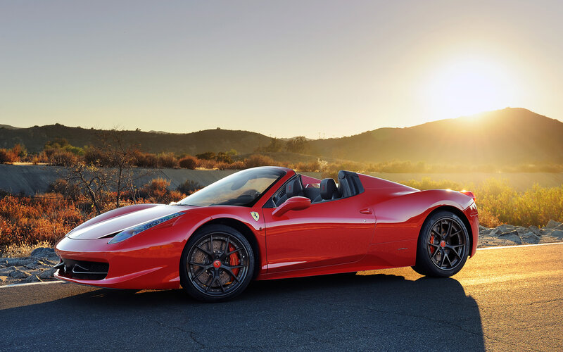 Red Ferrari Convertible — Serene, Sunset, Photograph, Car, Road