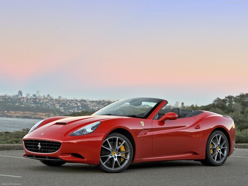 Red Ferrari Convertible — Serene, Sunset, Photograph, City Skyline