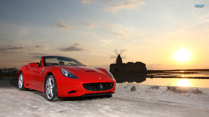 Red Ferrari Convertible — Serene, Sunset, Photograph