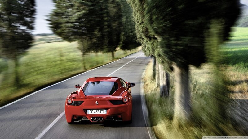 Red Ferrari Driving — Dynamic, Afternoon