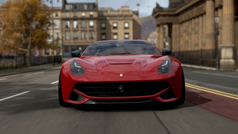Red Ferrari Driving — Dynamic, Autumn
