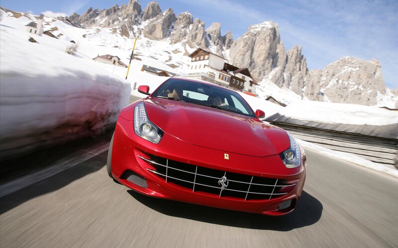 Red Ferrari Driving — Dynamic, Winter