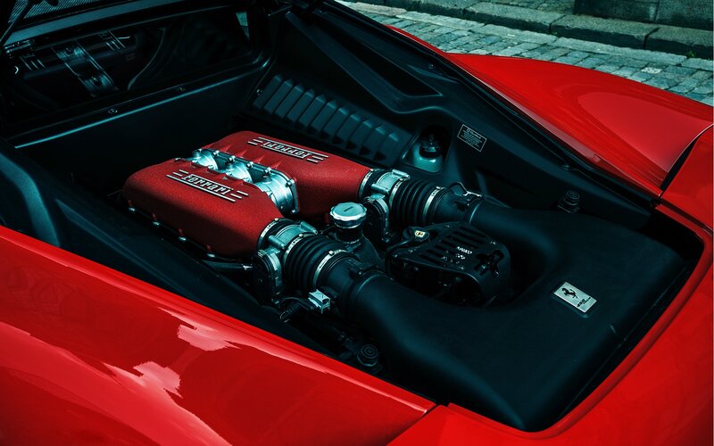 Red Ferrari Engine — Dramatic, Photograph, Car Body