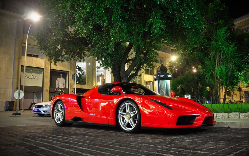 Red Ferrari Enzo at night