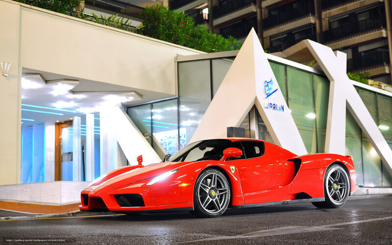 Red Ferrari Enzo — Dramatic, Night, Photograph, Building