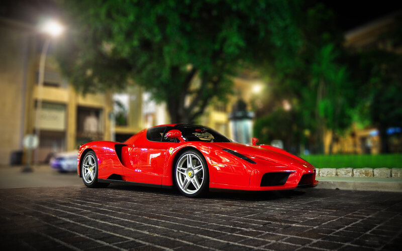 Red Ferrari Enzo — Dramatic, Night, Photograph, Car