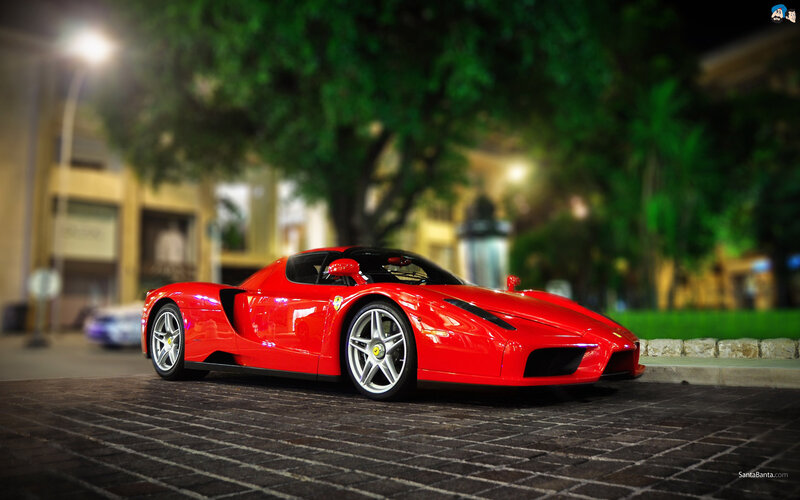 Red Ferrari Enzo — Dramatic, Night, Photograph, Car, Tree