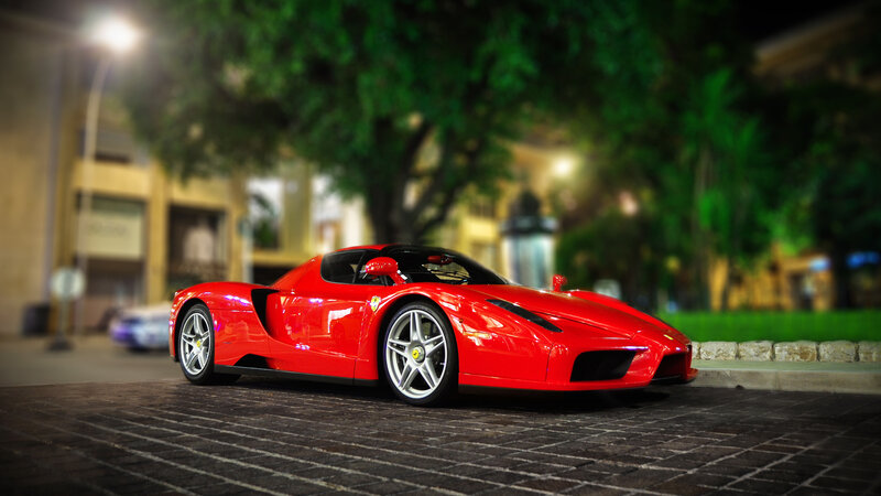 Red Ferrari Enzo — Dramatic, Night, Photograph