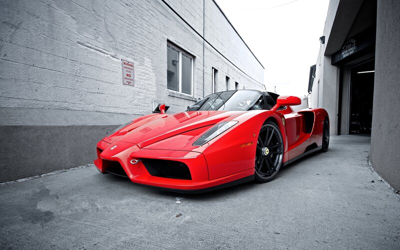 Red Ferrari Enzo — Dramatic, Photograph, Building, Garage