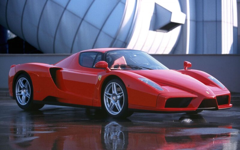 Red Ferrari Enzo — Dramatic, Photograph, Car, Building