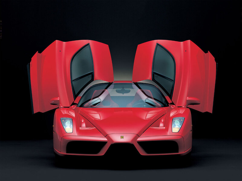 Red Ferrari Enzo — Dramatic, Photograph, Car Doors, Headlights