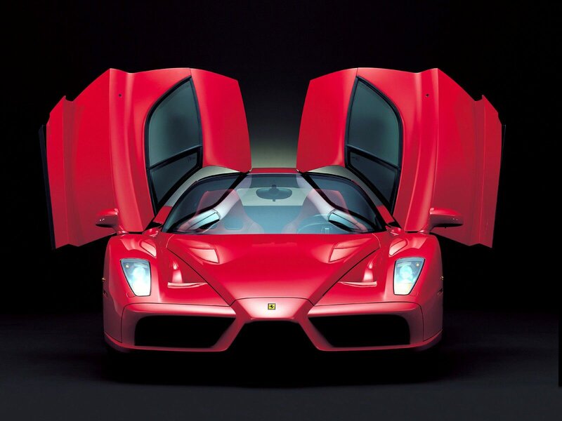 Red Ferrari Enzo — Dramatic, Photograph, Car Doors, Headlights, Windshield