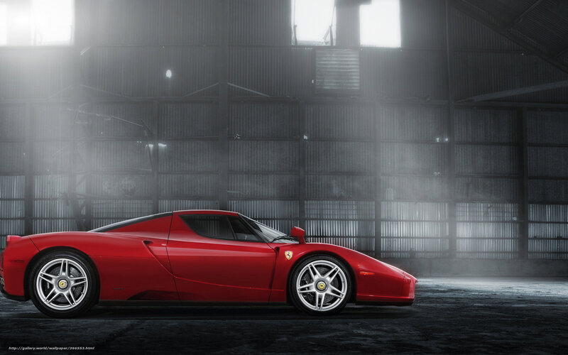 Red Ferrari Enzo — Dramatic, Photograph, Car, Hangar