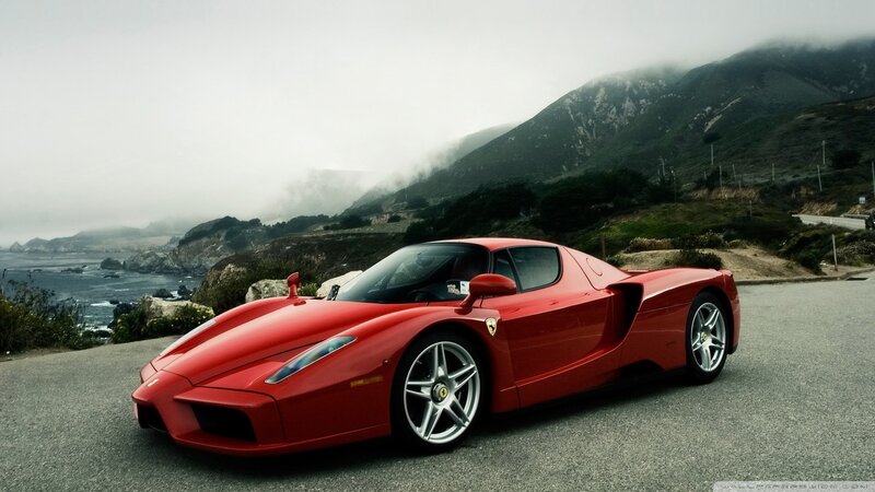 Red Ferrari Enzo — Dramatic, Photograph, Car, Mountain, Ocean
