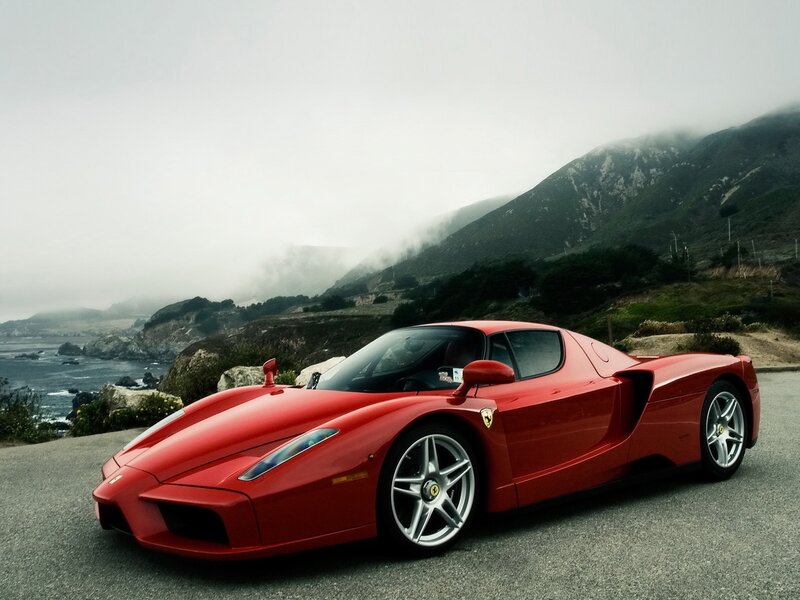 Red Ferrari Enzo — Dramatic, Photograph, Car, Mountain