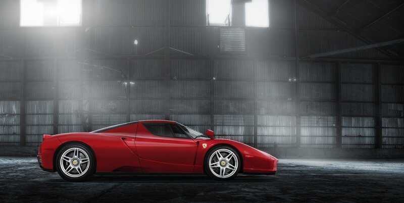 Red Ferrari Enzo — Dramatic, Photograph, Car, Warehouse