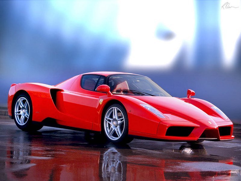 Red Ferrari Enzo — Dramatic, Photograph, Car, Wet Ground, Reflection