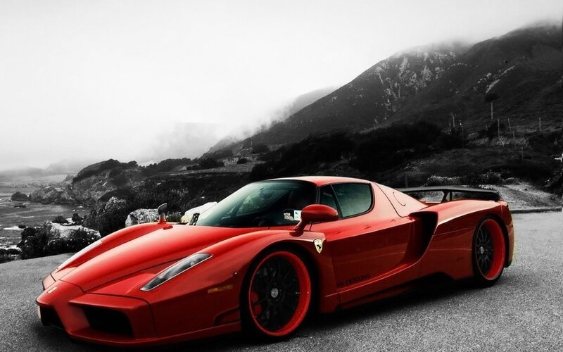 Red Ferrari Enzo — Dramatic, Photograph, Mountain