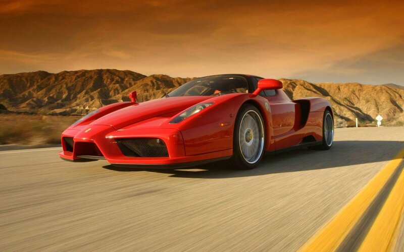 Red Ferrari Enzo — Dramatic, Sunset, Photograph, Car