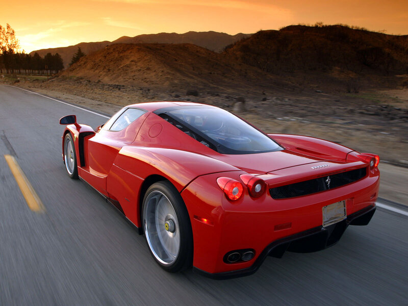 Red Ferrari Enzo — Dramatic, Sunset