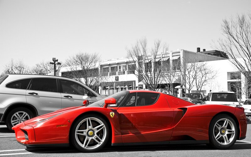 Red Ferrari Enzo — Dramatic, Winter