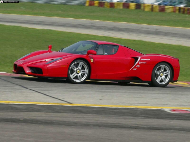 Red Ferrari Enzo — Dynamic, Afternoon, Photograph, Race Track, Grass, Tires