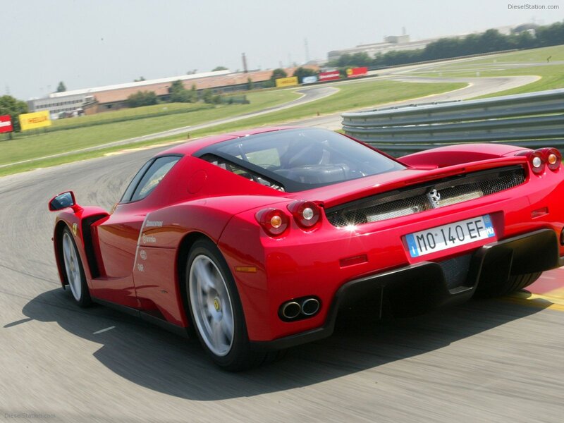 Red Ferrari Enzo — Dynamic, Afternoon, Photograph, Race Track, Guardrail