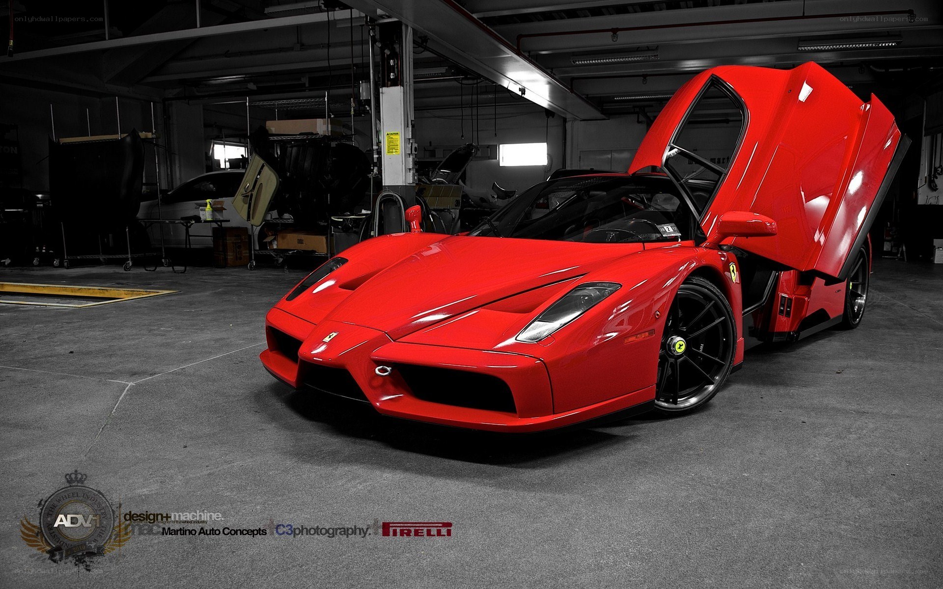 Red Ferrari Enzo in garage