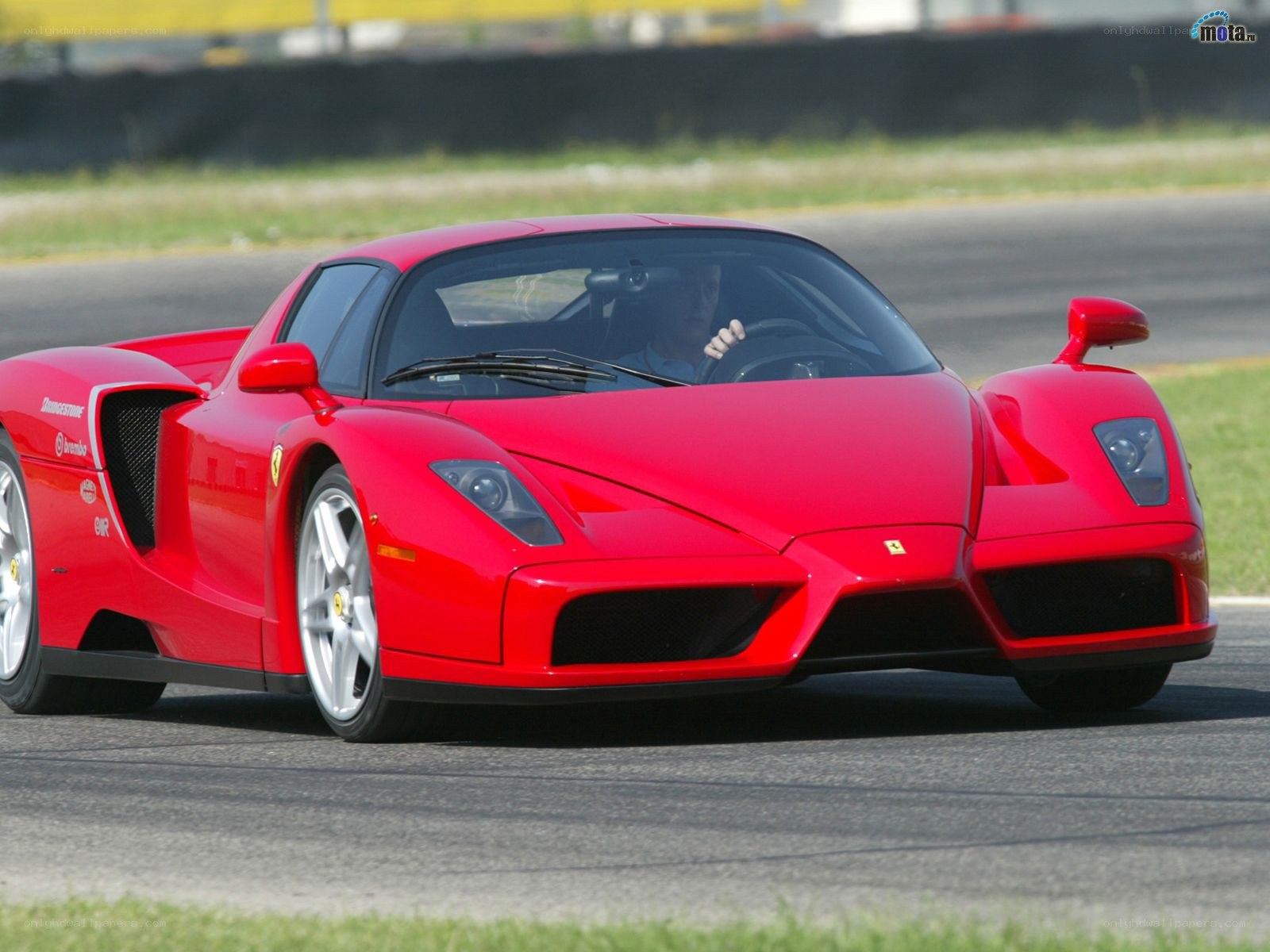 Red Ferrari Enzo on a racetrack