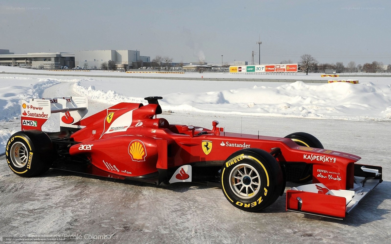 Red Ferrari F1 car on ice