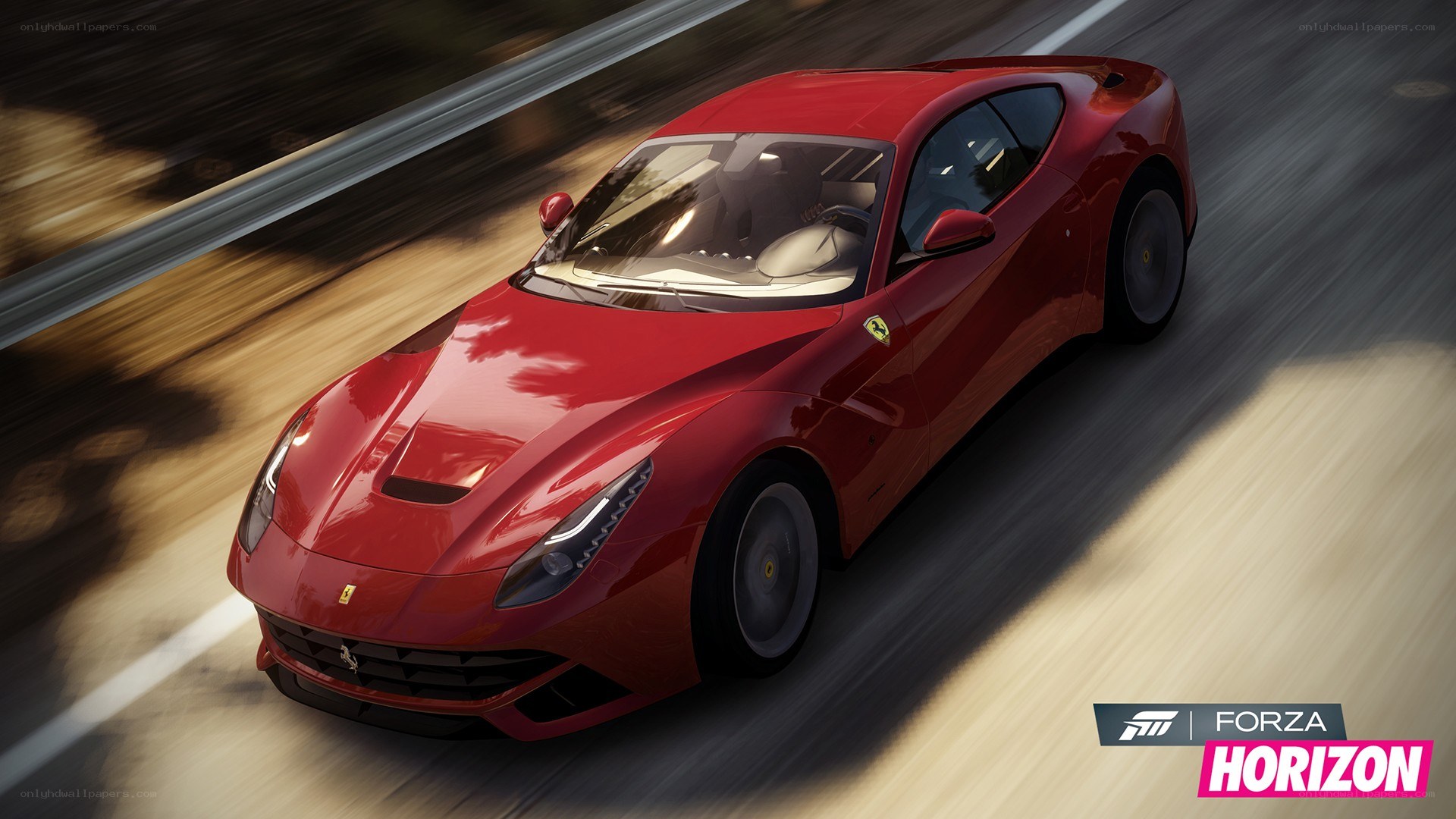 Red Ferrari F12 on a road