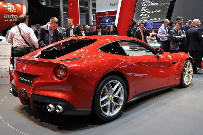 Red Ferrari F12berlinetta on display