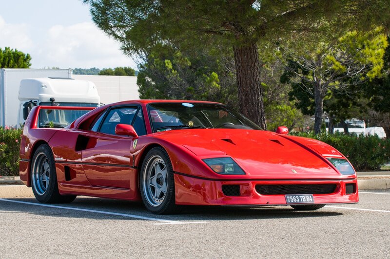 Red Ferrari F40 — Calm, Afternoon, Photograph, Car, Tree