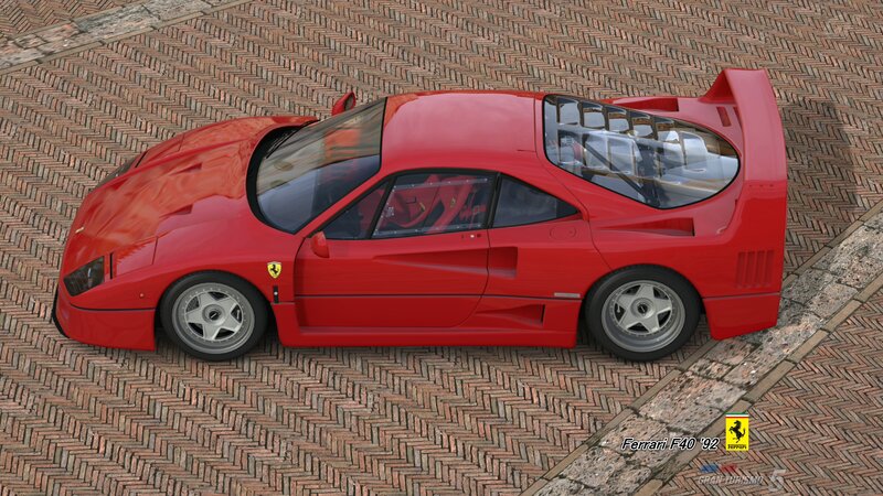 Red Ferrari F40 Car — Static, 3d Render, Brick Pavement
