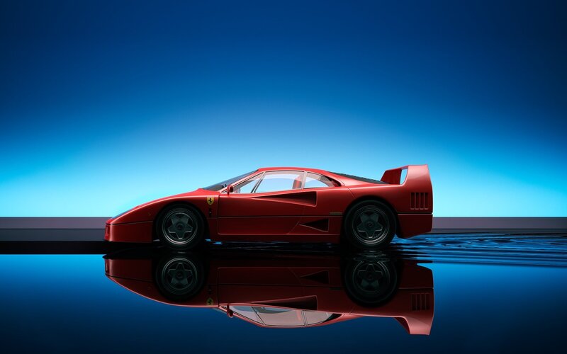 Red Ferrari F40 — Dramatic, 3d Render, Car, Reflection
