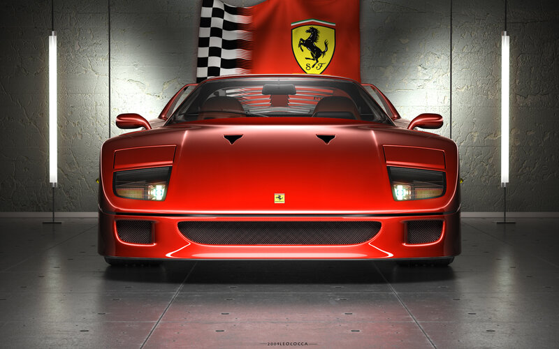Red Ferrari F40 — Dramatic, 3d Render, Checkered Flag